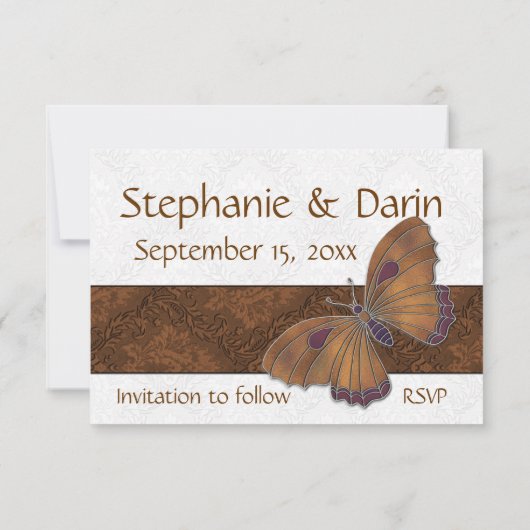 Hochzeit Save the Date Butterfly Brocade braun (Rückseite)