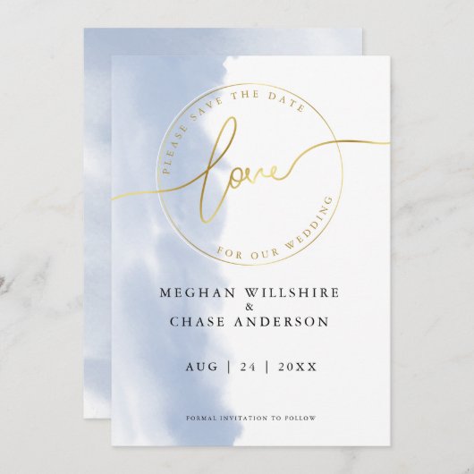 HOCHZEIT | Save the Date Dusty Blue Watercolor Einladung (Vorne/Hinten)