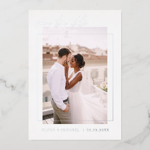 Hochzeit Save the Date Foto Minimalist Silber Folieneinladung
