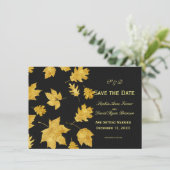 Hochzeit Save the Date | Gold Fall Foliage Leder Einladung (Stehend Vorderseite)