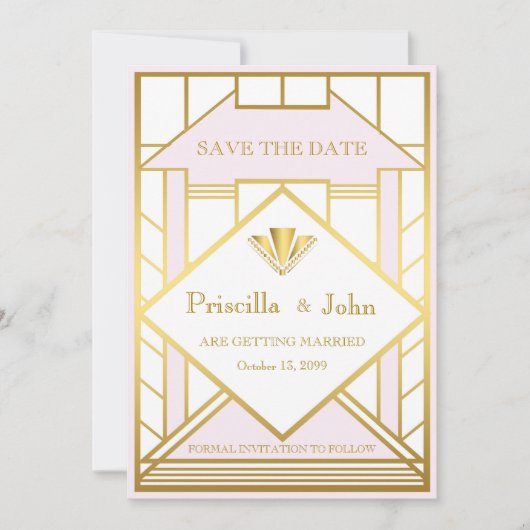 Hochzeit Save the Date, Great Gatsby, weißes goldf Date (Vorderseite)