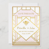 Hochzeit Save the Date, Great Gatsby, weißes goldf Einladung (Vorderseite)