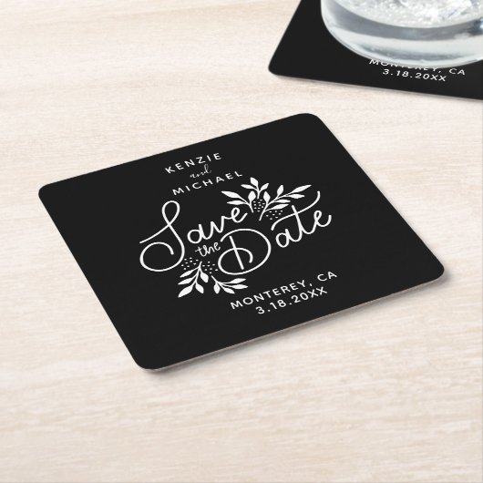 Hochzeit Save the Date Hand Drawn Botanicals Black Rechteckiger Pappuntersetzer (angewinkelt)