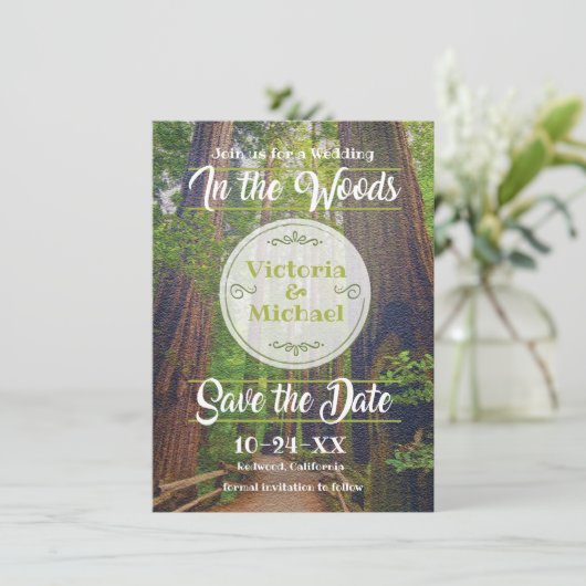 Hochzeit Save the Date im Wald (Stehend Vorderseite)