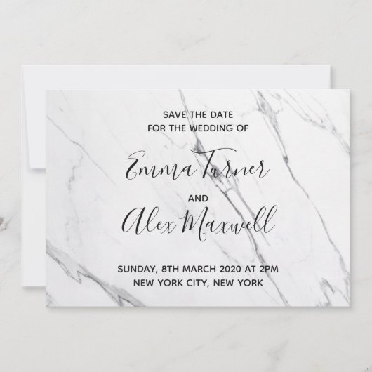 Hochzeit Save the Date | Modern White Marble Scrip (Vorderseite)