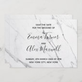 Hochzeit Save the Date | Modern White Marble Scrip (Vorne/Hinten)