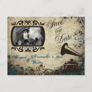 Hochzeit Save the Date Postkarte mit Vintage Phono