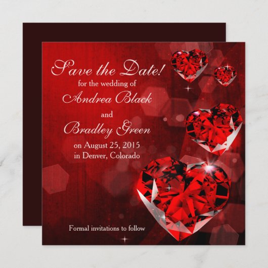 Hochzeit Save the Date | Red Diamond Heart (Vorne/Hinten)