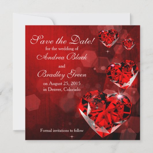 Hochzeit Save the Date | Red Diamond Heart (Vorderseite)
