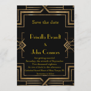 Hochzeit, Save the Date, schwarz & gold, Great-Gat Einladung