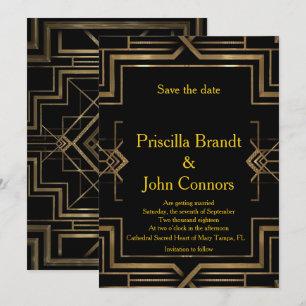 Hochzeit Save the Date, schwarz & gold, Great-Gats Einladung