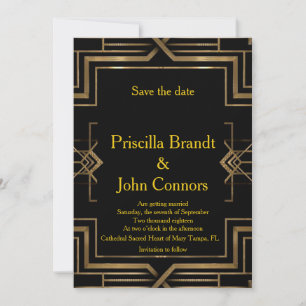 Hochzeit Save the Date, schwarz & gold, Great-Gats Einladung