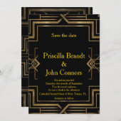 Hochzeit Save the Date, schwarz & gold, großartig Einladung (Vorne/Hinten)