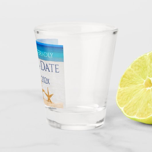 Hochzeit Save the Date, Starfish am Strand des Oze Schnapsglas (Rechts)