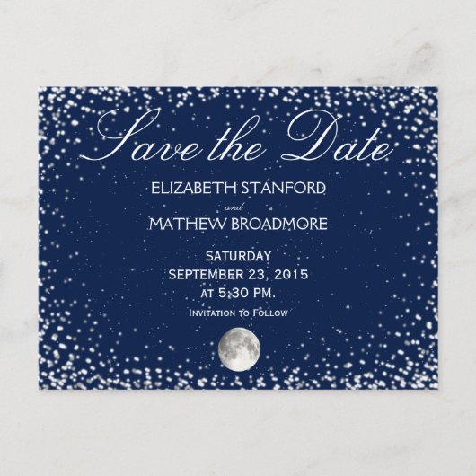 Hochzeit Save the Date | Starry Night Moon Postkarte (Vorderseite)