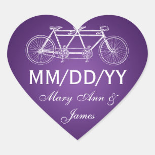 Hochzeit Save The Date Tandem Fahrrad Lila Herz-Aufkleber