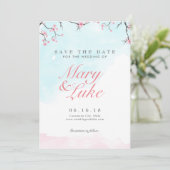 Hochzeit Save the Date | Wasserfarbenkirschblüten (Stehend Vorderseite)