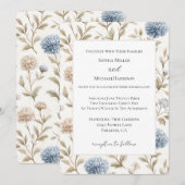 Hochzeit Schöne Creme Blaue Blumen Einladung (Vorne/Hinten)