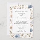 Hochzeit Schöne Creme Blaue Blumen Einladung (Vorderseite)