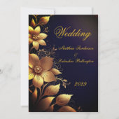 Hochzeit Schöne Gold Blumen Modern Einladung (Vorderseite)
