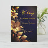 Hochzeit Schöne Gold Blumen Modern Einladung (Stehend Vorderseite)