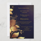 Hochzeit Schöne Gold Blumen Modern Einladung (Rückseite)