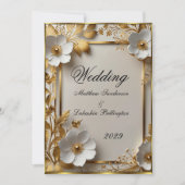 Hochzeit Schöne, goldfarbene Blume Moderne Einladung (Vorderseite)
