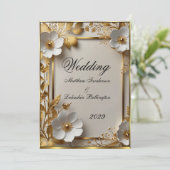 Hochzeit Schöne, goldfarbene Blume Moderne Einladung (Stehend Vorderseite)