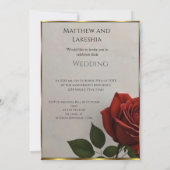Hochzeit Schöne Rote Rose Blume Gold Einladung (Rückseite)
