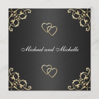 Hochzeit Schwarz mit goldenen Metallverzierungen Einladung