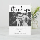 Hochzeit| Schwarz und Weiß mit Fotos Dankeskarte (Stehend Vorderseite)