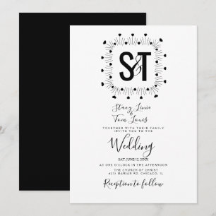 Hochzeit Schwarz Weiß Handgezeichnete Herzen Einladung