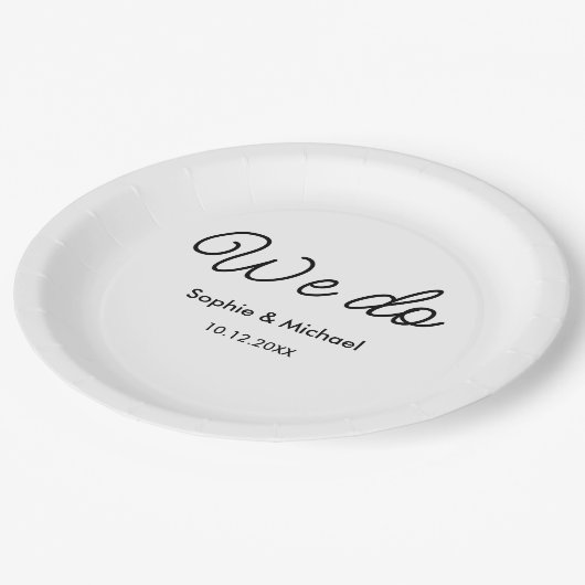 Hochzeit Schwarz-weiß machen wir Skript Pappteller (Schrägansicht)