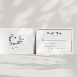 Hochzeit Schwarz & Weiß Wappen Monogramm RSVP Kart Einladung