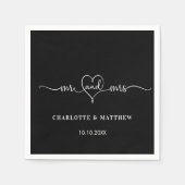 Hochzeit Schwarz-weißer mr Herzensskript Serviette (Vorderseite)