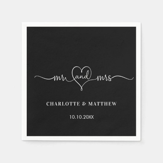 Hochzeit Schwarz-weißer mr Herzensskript Serviette (Vorderseite)