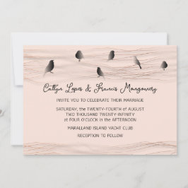 Hochzeit Schwarzer Rose Pulver Delikate Lines Bird Einladung