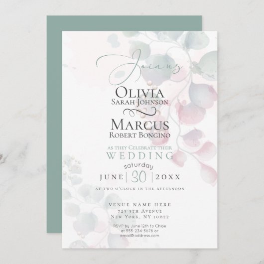 Hochzeit | Selten gibt es Eukalyptus Einladung (Vorne/Hinten)