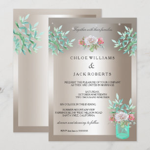 Hochzeit Sepia Türkis Floral Mason Jar Rosa Rose Einladung