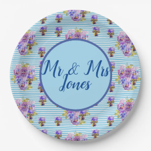Hochzeit Shabby Pansy Blau Vintage Floral Blume Pappteller