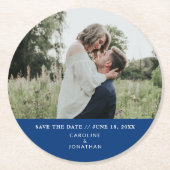 Hochzeit Sichern Sie das Date Foto Einfach Minimal Runder Pappuntersetzer (Vorderseite)