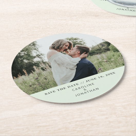 Hochzeit Sichern Sie das Date Foto einfache minima Runder Pappuntersetzer (Angewinkelt)