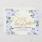 Hochzeit Sichern Sie das Datum Elegantes Blumengol Ankündigungspostkarte (Vorne/Hinten)