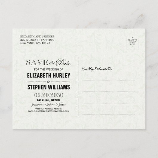 Hochzeit Sichern Sie das Datum Elegantes Blumengol Ankündigungspostkarte (Rückseite)