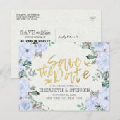 Hochzeit Sichern Sie das Datum Elegantes Blumengol Ankündigungspostkarte (Vorne/Hinten)
