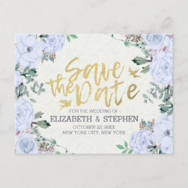 Hochzeit Sichern Sie das Datum Elegantes Blumengol Ankündigungspostkarte