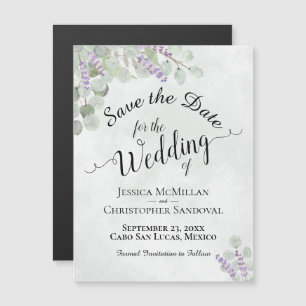 Hochzeit Sichern Sie das Datum Eukalyptus & Lavend Magneteinladung