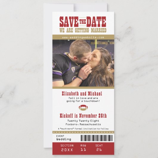 Hochzeit Sichern Sie das Datum Fußball-Ticket Save The Date (Vorderseite)