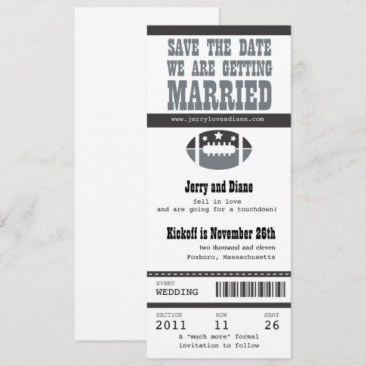 Hochzeit Sichern Sie das Datum Fußball-Ticket Save The Date (Vorne/Hinten)