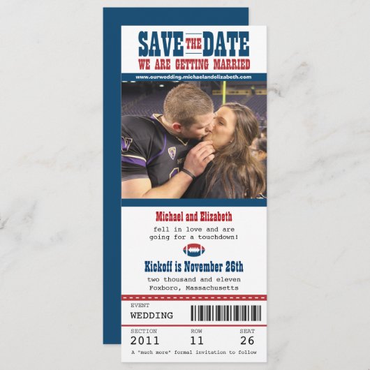 Hochzeit Sichern Sie das Datum Fußball-Ticket Save The Date (Vorne/Hinten)